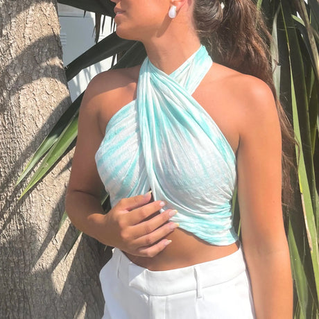 Boho Java Art Stole/Scarf - Teal Stripes & Motiff - 62x200cm