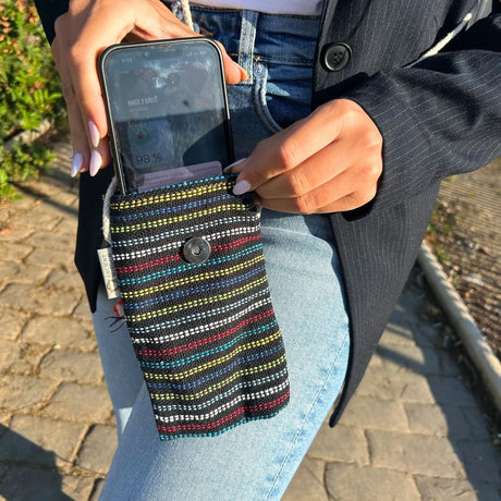 Phone Holder Bag Black and Multi - fox decor
