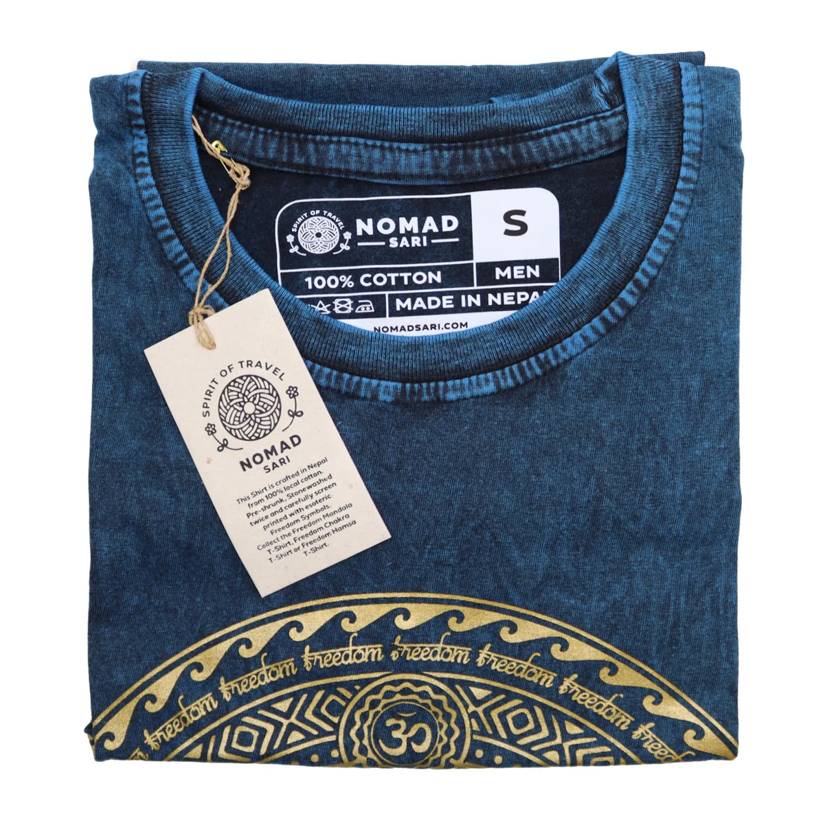 Nomad Sari Stonewashed Cotton T-Shirt  Chakra  Blue  Small
