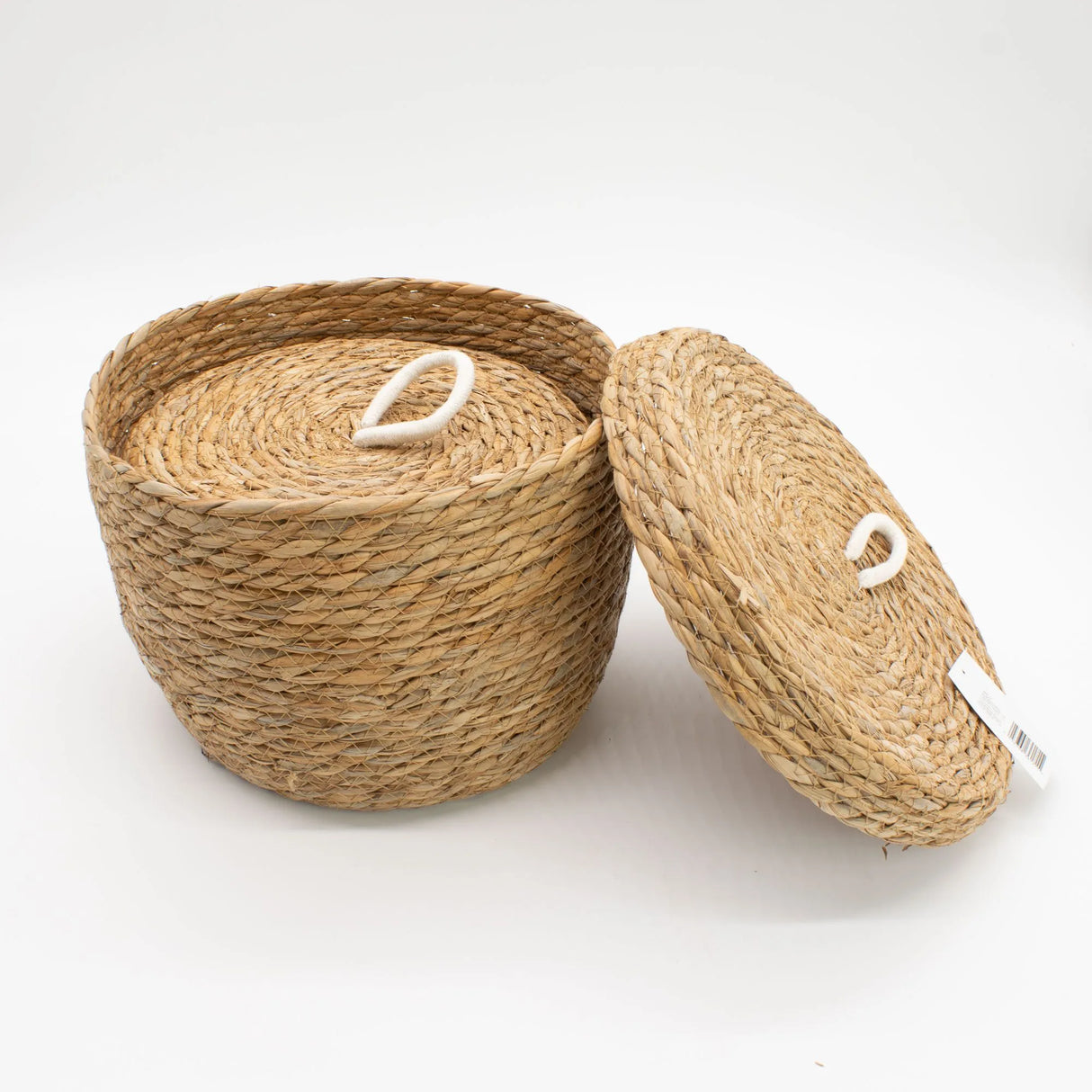 Seagrass & Cotton Round Baskets with Lids - Natural - Set of 3