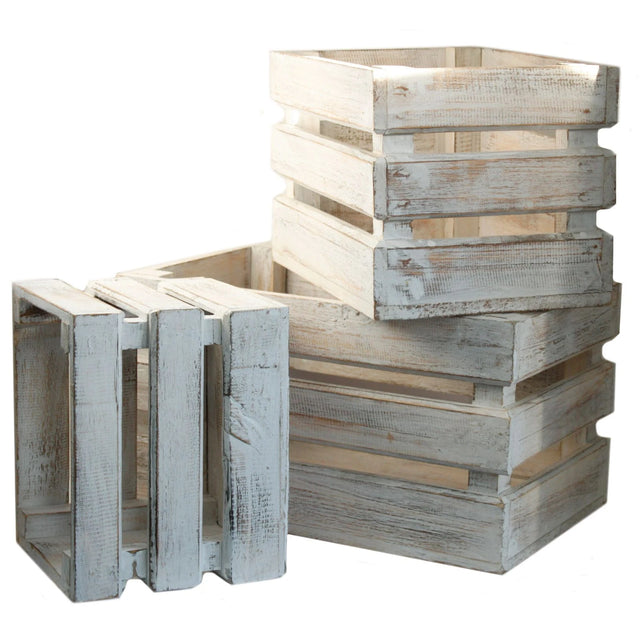 Wooden Storage Crates  Whitewash (Set of 3)