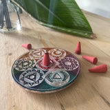 Soapstone Disc Incense Cone Holder 10cm - Seven Chakra