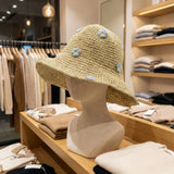 Nomad Sari Floppy Straw Sun Hat - Beige & Blue Flowers