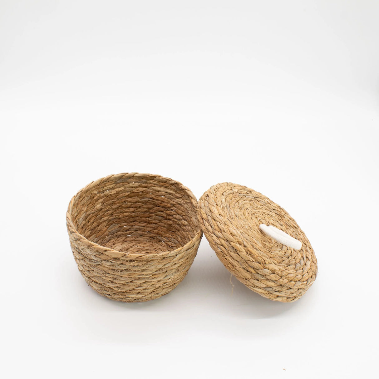 Seagrass & Cotton Round Baskets with Lids - Natural - Set of 3