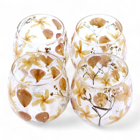 Natural Floral Glass - Straight Candle Holder - Rosa - (8x8cm)