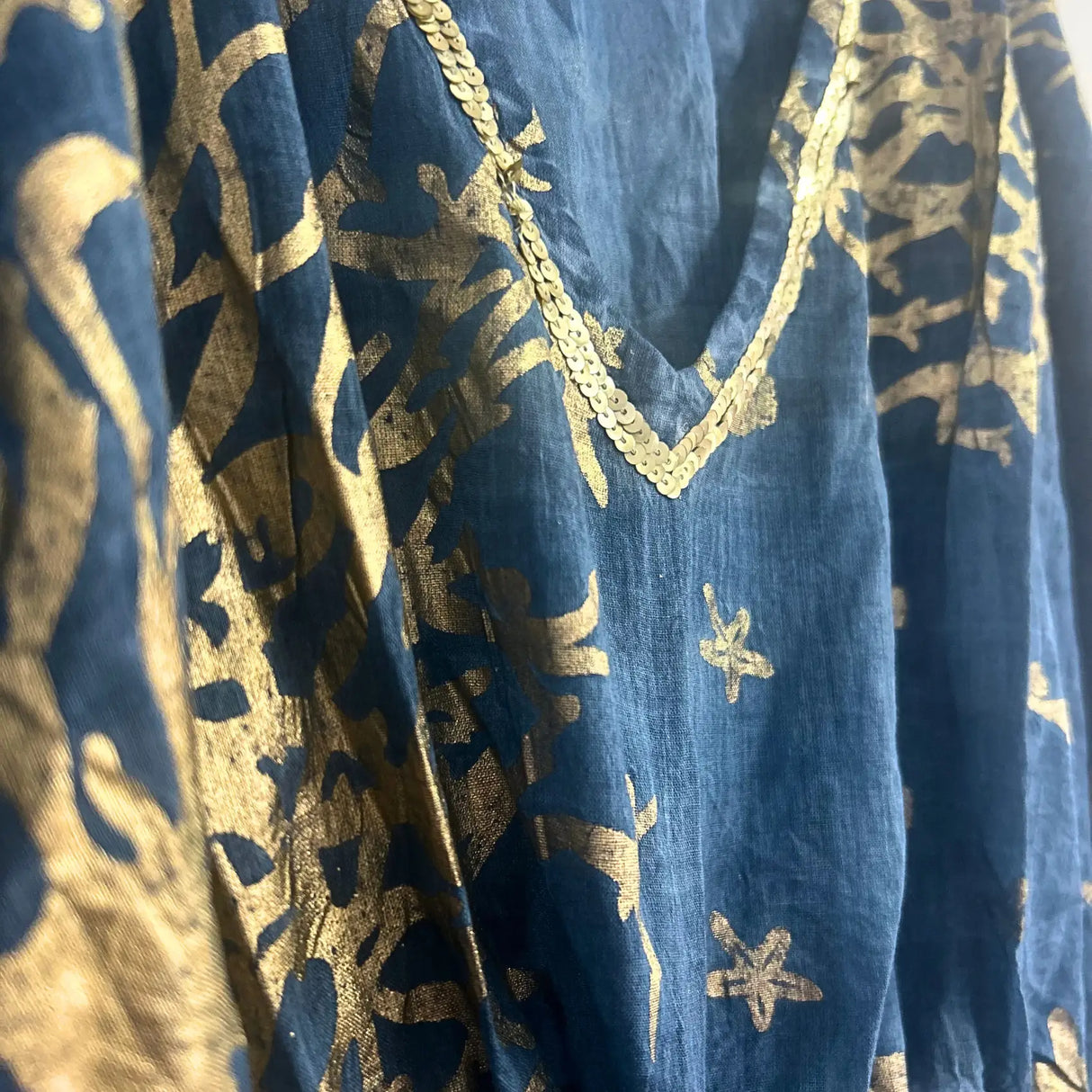 Nomad Sari Kaftan  Sea Blue with Gold Coral Print