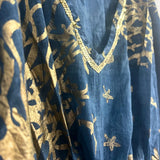 Nomad Sari Kaftan  Sea Blue with Gold Coral Print