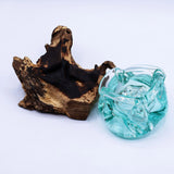 Molten Glass Chunky Ashtray / Candle Holder on Wood 23cm