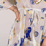 Nomad Sari Evil Eye Dress  White, Blue & Gold  Size M/L