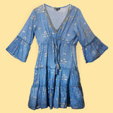 Nomad Sari Sea Blue & Gold Fish Print Dress (M/L)