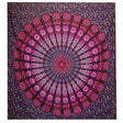 Double Cotton Bedspread + Wall Hanging - Peacock Mandala - Purple
