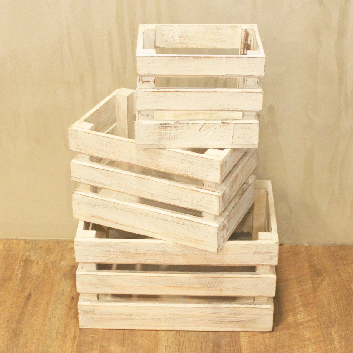 Wooden Storage Crates  Whitewash (Set of 3)