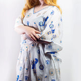 Nomad Sari Kaftan  White with Blue & Gold Evil Eye Print
