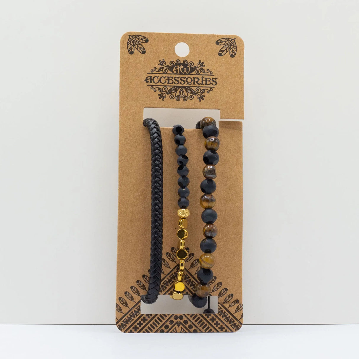 Mens Premium Bracelet Sets -  Black & Tans (asst)