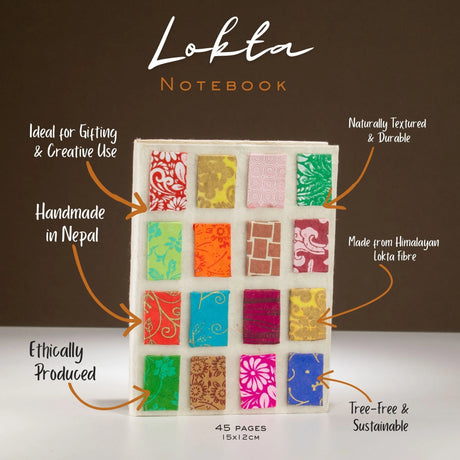 Lokta Mini Tiles Notebook  Medium (15x12cm)  45 Leaves  Natural