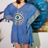 Nomad Sari Kaftan  Rich Blue & Gold Evil Eye Print
