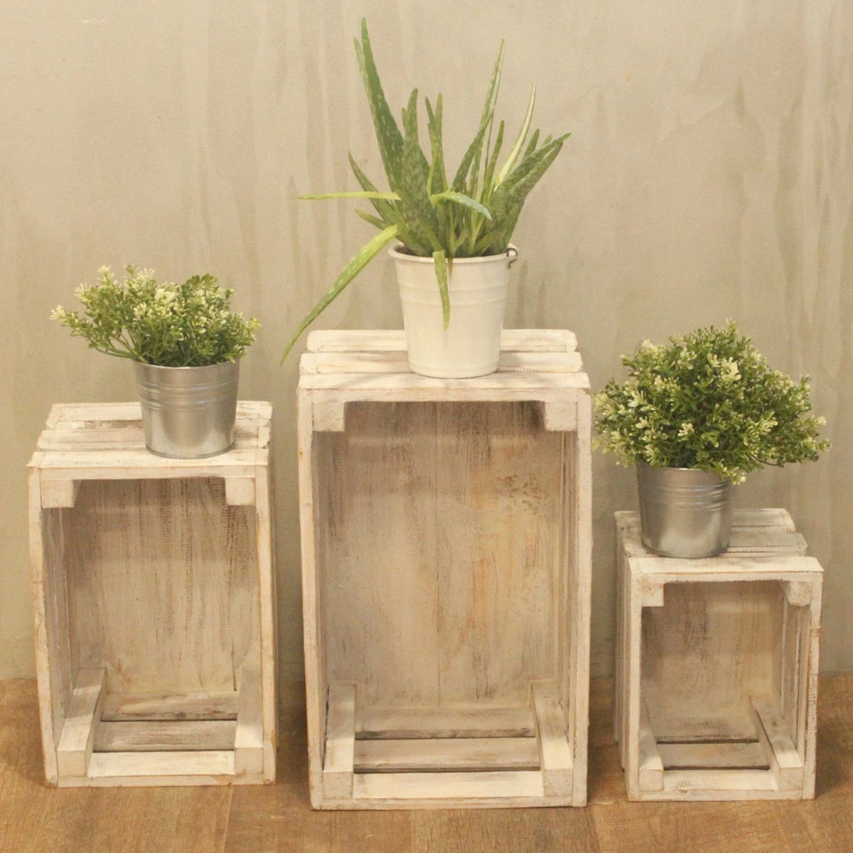 Wooden Storage Crates  Whitewash (Set of 3)