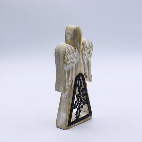 Mango Wood Angel - Whitewash with Iron Decor Cut Out