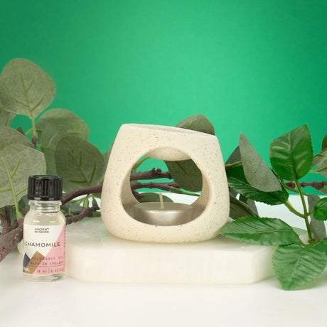 Ceramic Zen Oil Burner - Round Pebble - Speckled Off-White