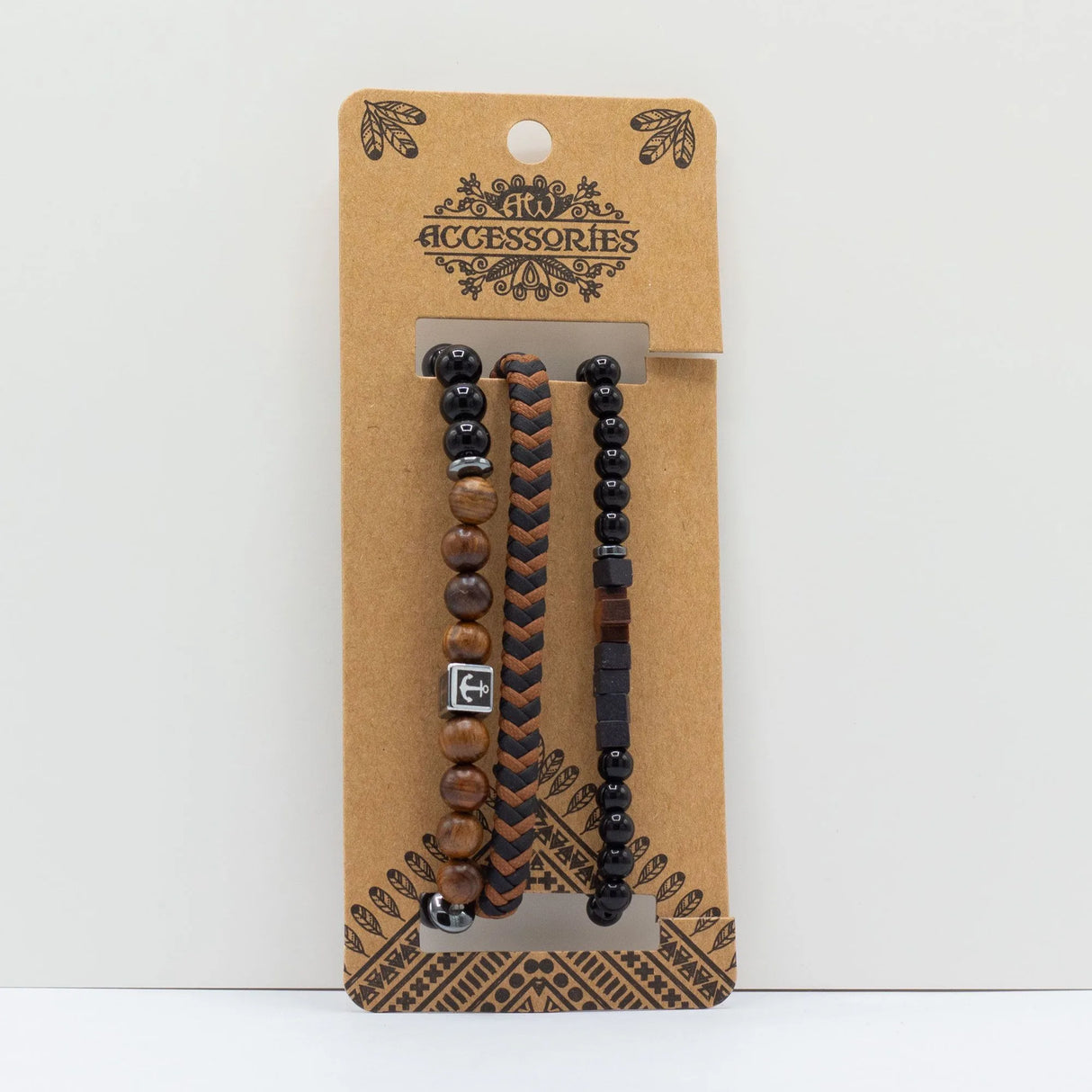 Mens Premium Bracelet Sets -  Black & Tans (asst)