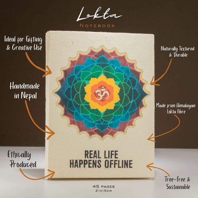 Lokta Inspiration Notebook  Real Life  Large (21x15cm)  45 Leaves  Includes Bookmark