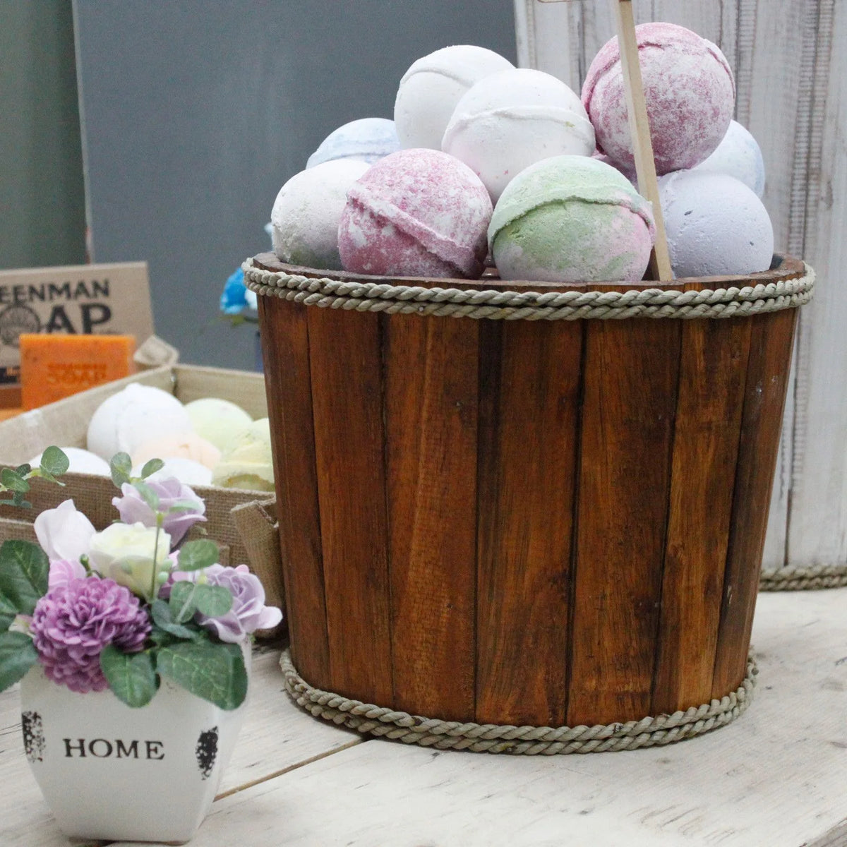 Small Wooden Storage Tub  Brown