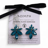 Teal Green - Vintage Glass - Flowers - Earrings