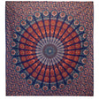 Double Cotton Bedspread + Wall Hanging - Peacock Mandala - Blue