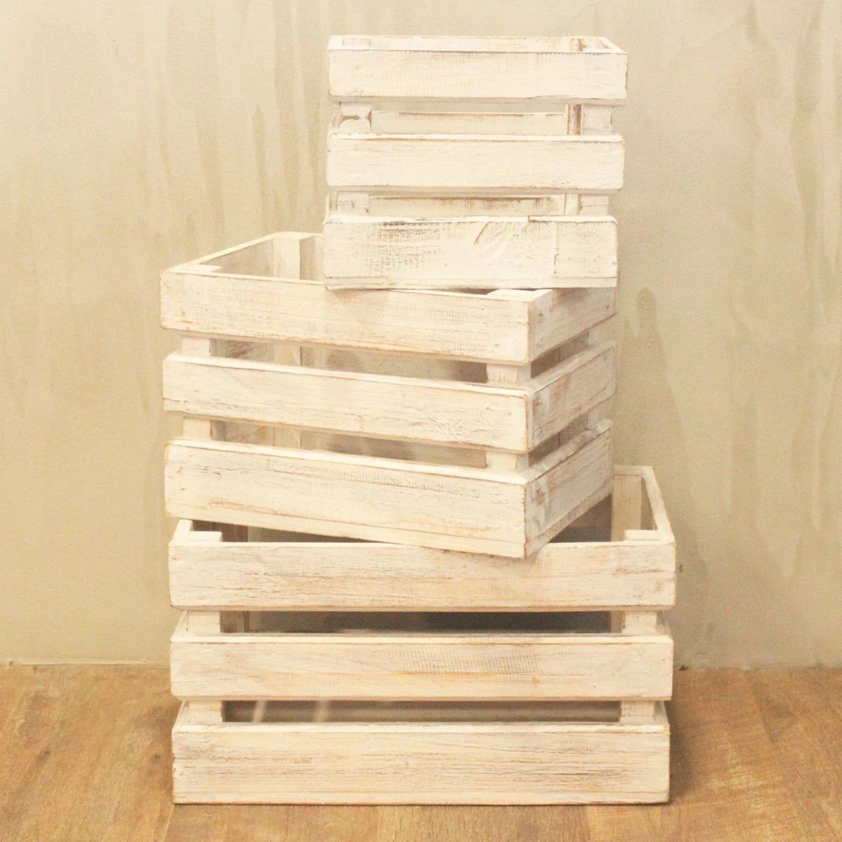 Wooden Storage Crates  Whitewash (Set of 3)