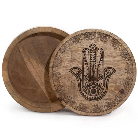 Big Round Box 17.5x7.5cm - Hamsa Black Engraved