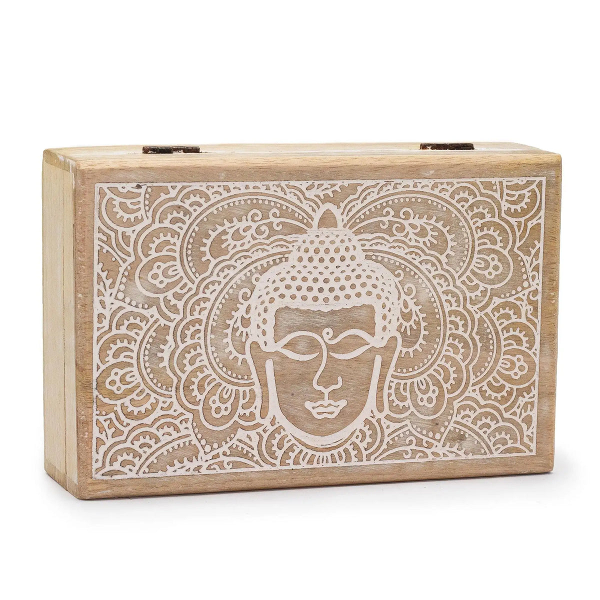 Big Rectangle Box 21.5x14x6.3cm - Buddha Face Whitewash