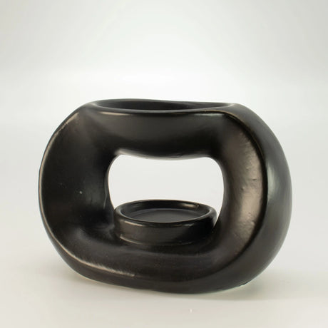Ceramic Zen Oil Burner - Oval Pebble  - Matt Black