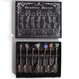 Set of 7 Bronze Gemstone Crystal Witch Spoons
