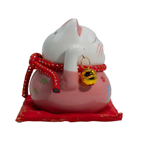 Ceramic Money Cat Bank - Pink on Cushion