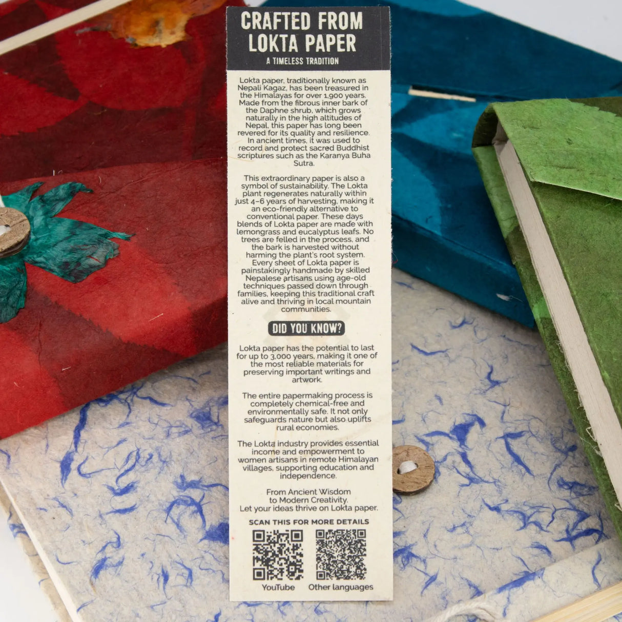 Lokta Bold Floral Bamboo Lock Notebook  Medium (15x12cm)  45 Leaves  Moss Green