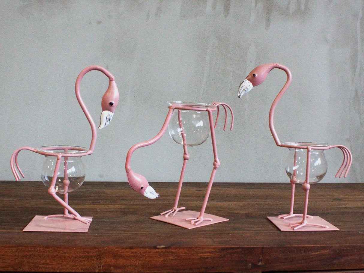 Hydroponic Home Dcor - Pink Metal Flamingo Des 2