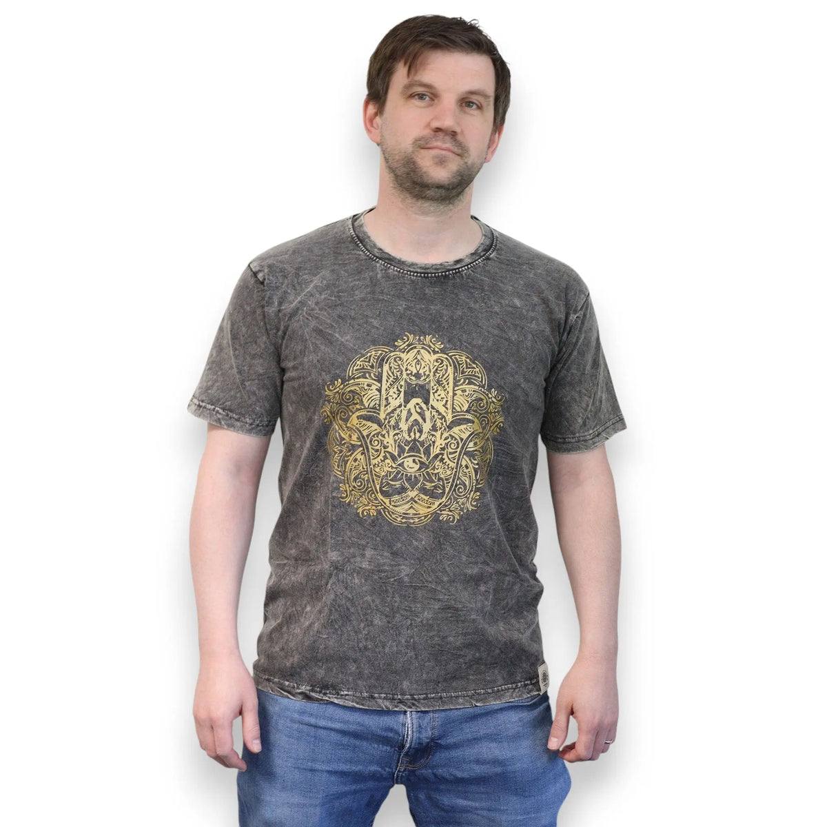 Nomad Sari Stonewashed Cotton T-Shirt  Hamsa  Dark Grey  Medium