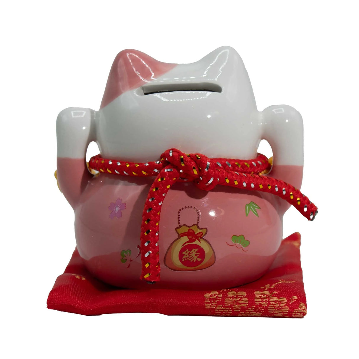 Ceramic Money Cat Bank - Pink on Cushion