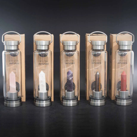 Crystal Infused Glass Water Bottle - Cleansing Clear Quartz - Obelisk