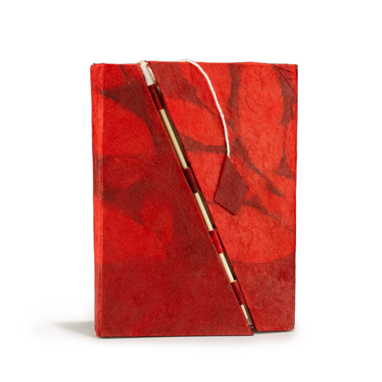 Lokta Bold Floral Bamboo Lock Notebook  Medium (15x12cm)  45 Leaves  Ruby