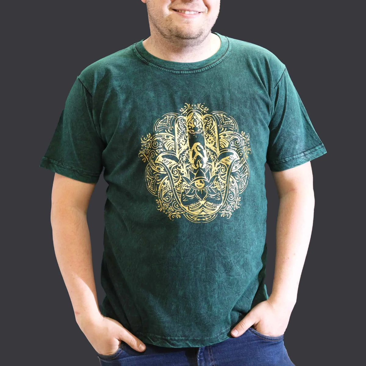 Nomad Sari Stonewashed Cotton T-Shirt  Hamsa  Green  XL