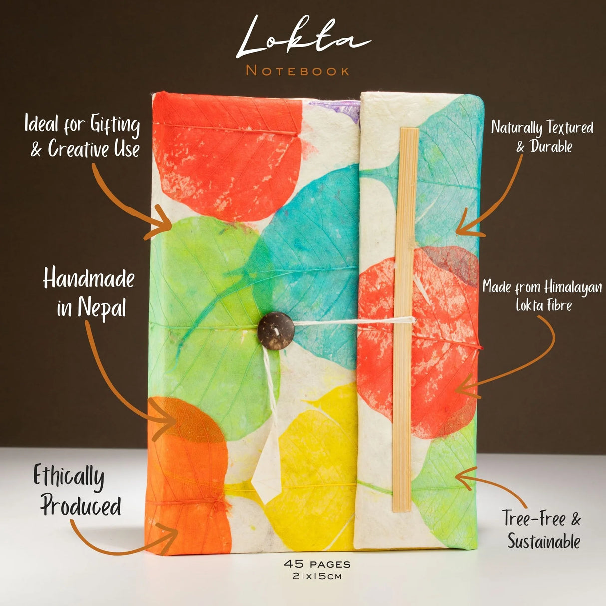 Lokta Colorful Leafs Notebook  Large (21x15cm)  45 Leaves