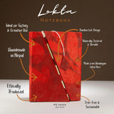 Lokta Bold Floral Bamboo Lock Notebook  Medium (15x12cm)  45 Leaves  Ruby