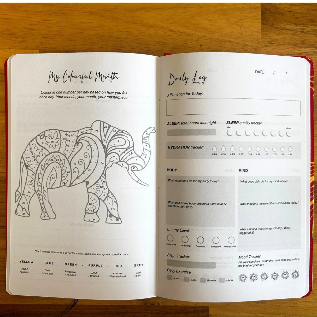 Red Wellness Journal - 120 pages - Golden Mandala and Lotus