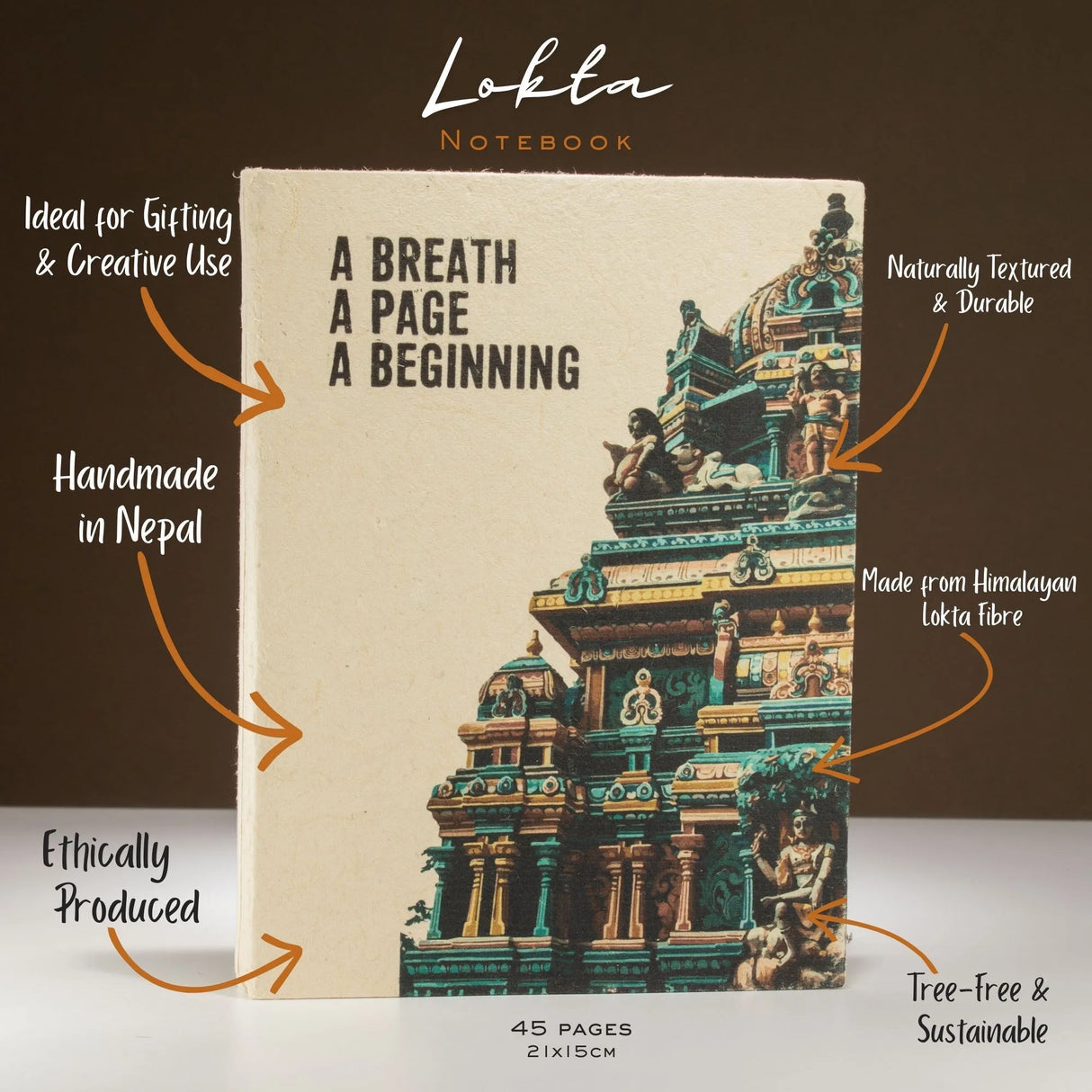 Lokta Inspiration Notebook  A Breath  Large (21x15cm)  45 Leaves  Includes Bookmark