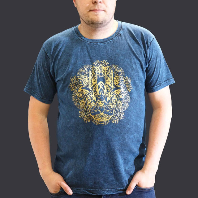 Nomad Sari Stonewashed Cotton T-Shirt  Hamsa  Blue  XL