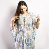 Nomad Sari Kaftan  Blue & Gold Greek Motif Print