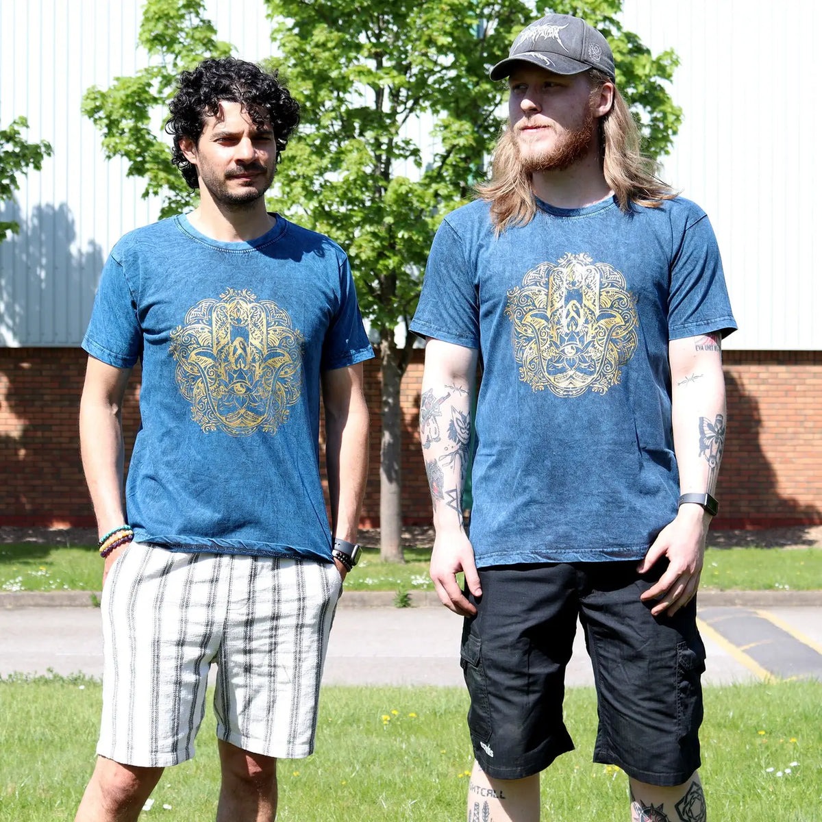 Nomad Sari Stonewashed Cotton T-Shirt  Hamsa  Blue  XL