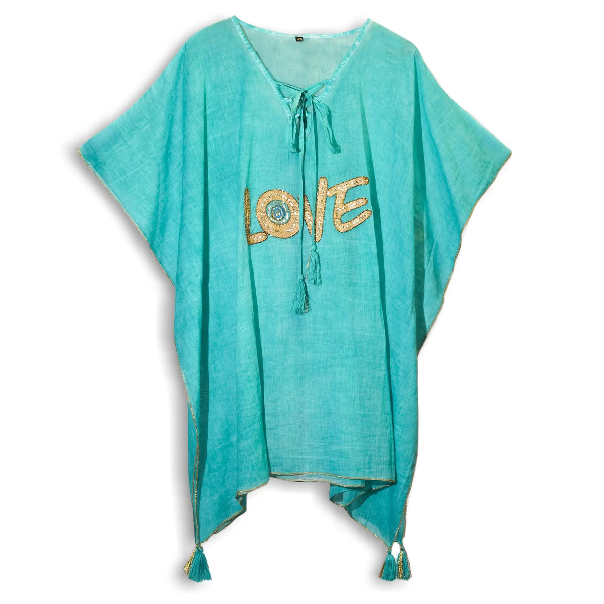 Nomad Sari Kaftan  Turquoise & Gold LOVE Motif