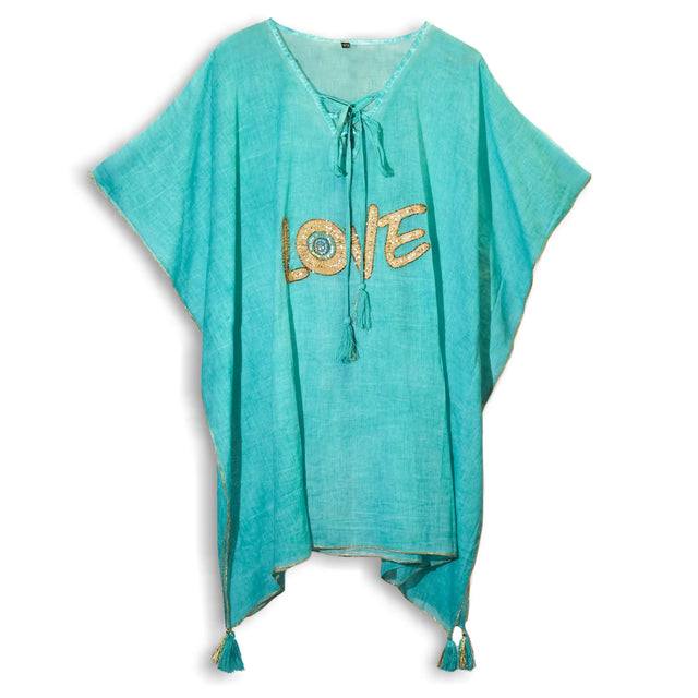 Nomad Sari Kaftan  Turquoise & Gold LOVE Motif
